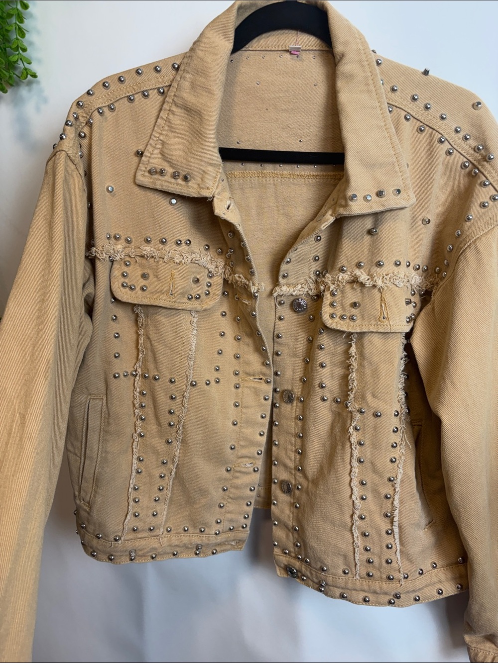 Source Unknown Beige Studded Jean Jacket